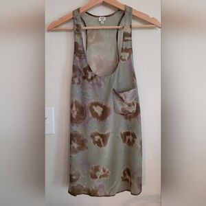 Wilfred 100% Silk Boho Y2k Scoop Tank Top Green Brown Purple Pattern Relaxed XS